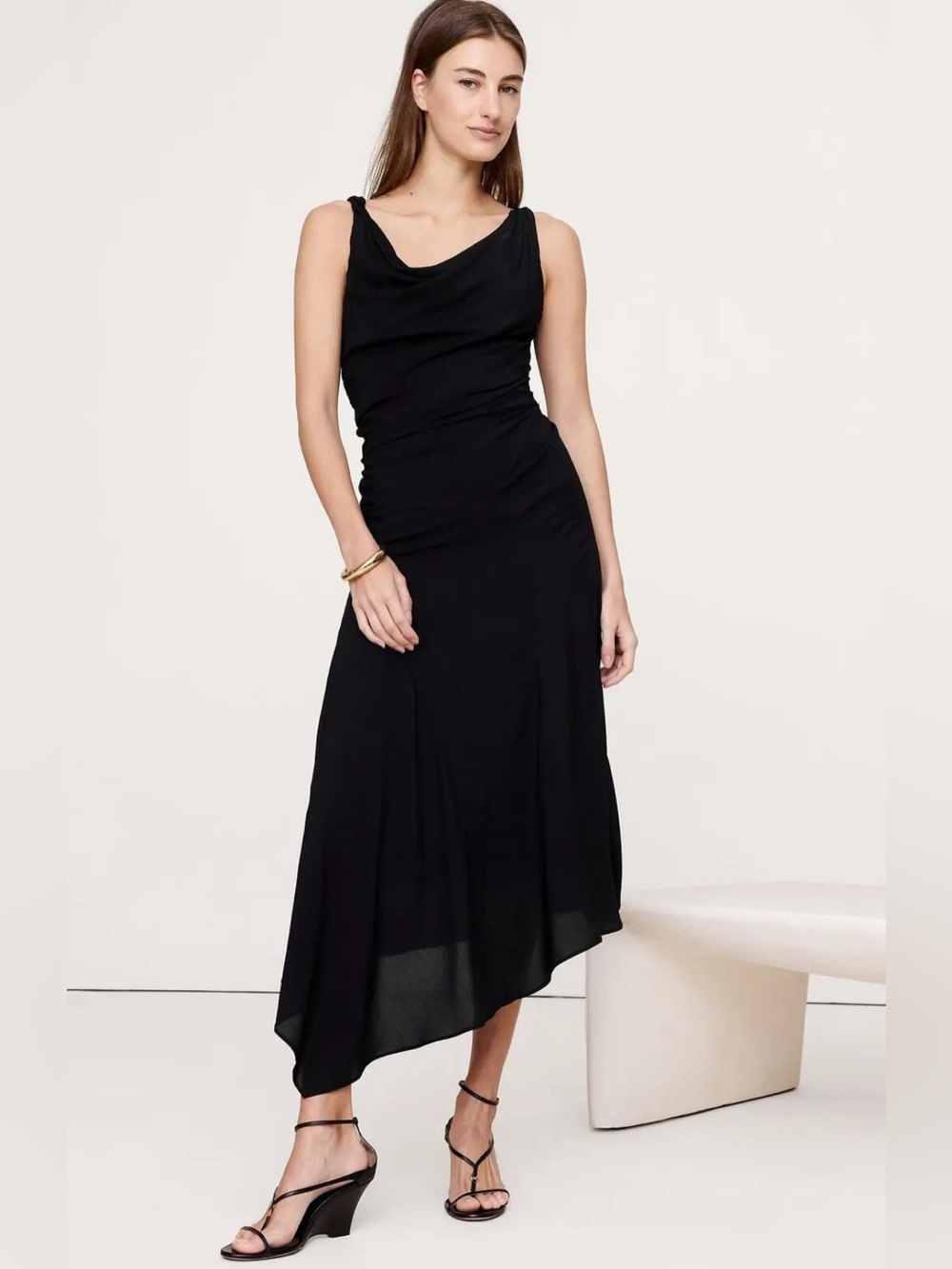 New! Banana Republic Black Crepe Twist-Shoulder Dress - 8 Petite